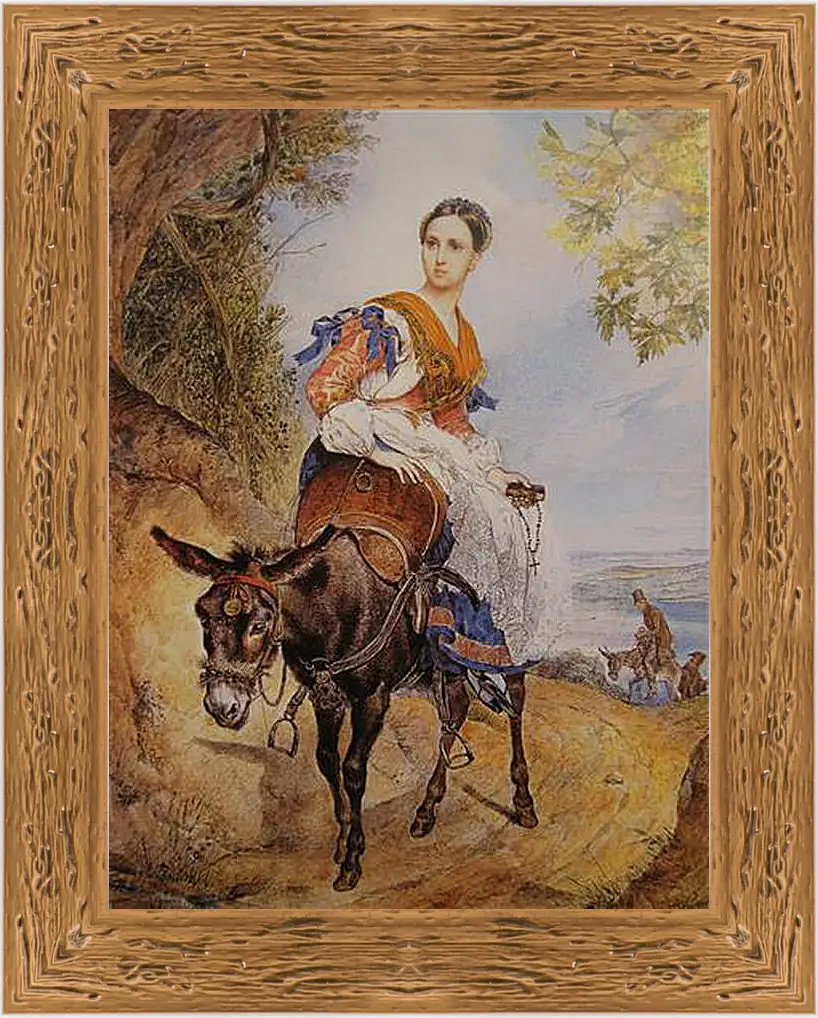 Картина в раме - Ольга Ферзен на ослике. Брюллов Карл Павлович