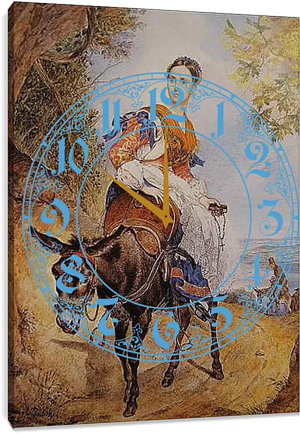 Часы картина - Ольга Ферзен на ослике. Брюллов Карл Павлович