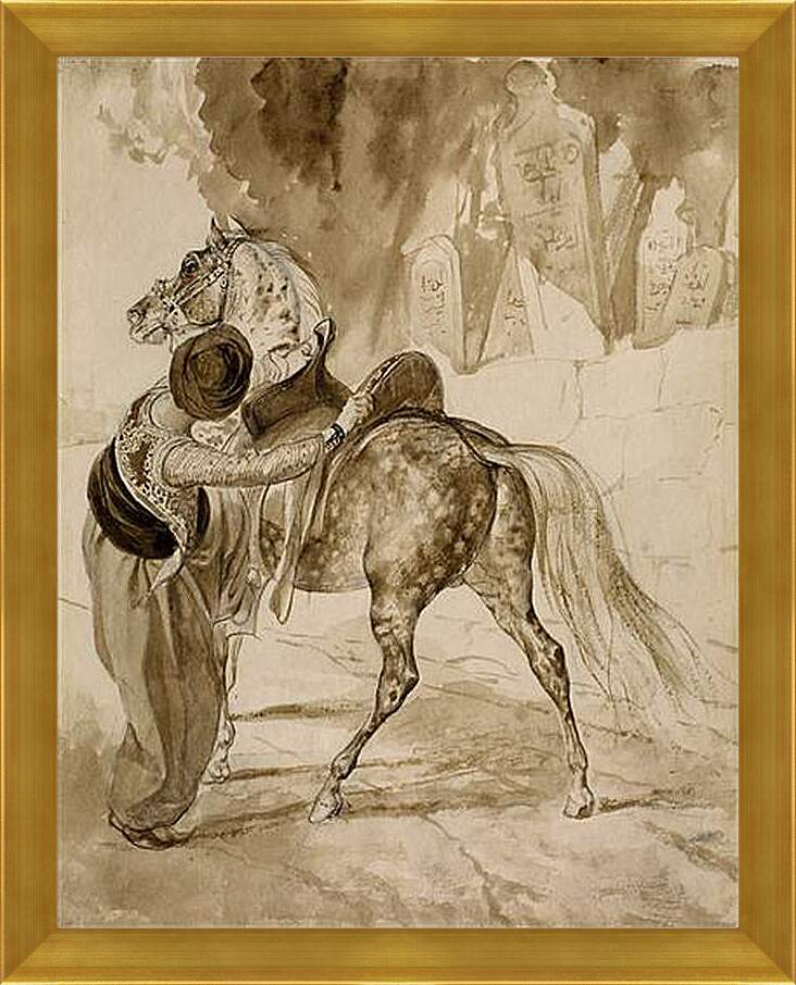 Картина в раме - Турок, садящийся на коня. Брюллов Карл Павлович
