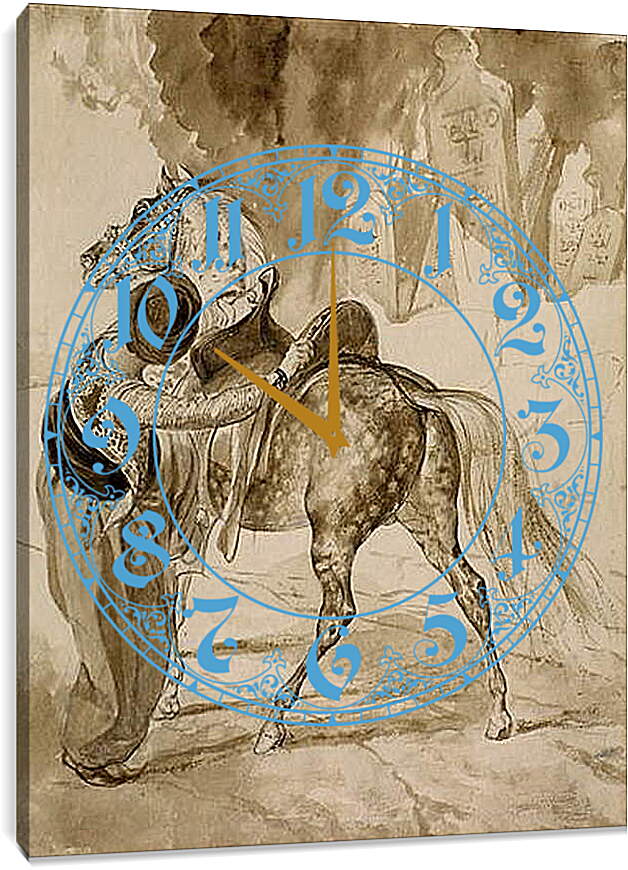 Часы картина - Турок, садящийся на коня. Брюллов Карл Павлович
