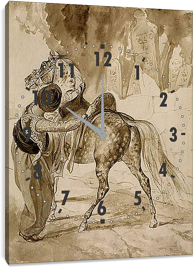 Часы картина - Турок, садящийся на коня. Брюллов Карл Павлович
