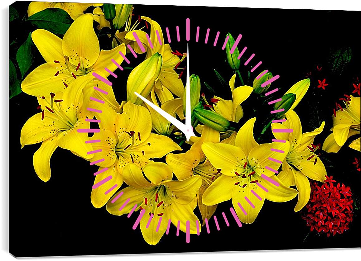 Часы картина - Желтые лилии