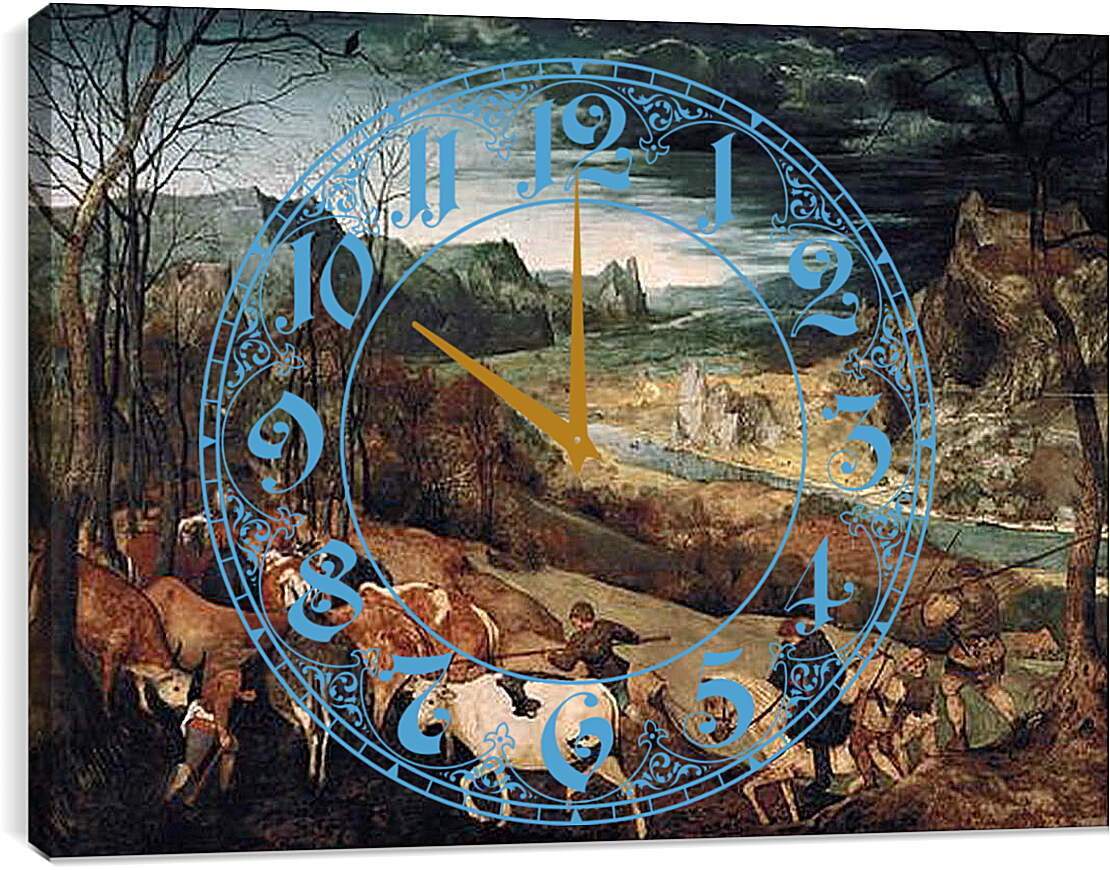 Часы картина - Возвращение стада-ноябрь. Брейгель Питер Старший
