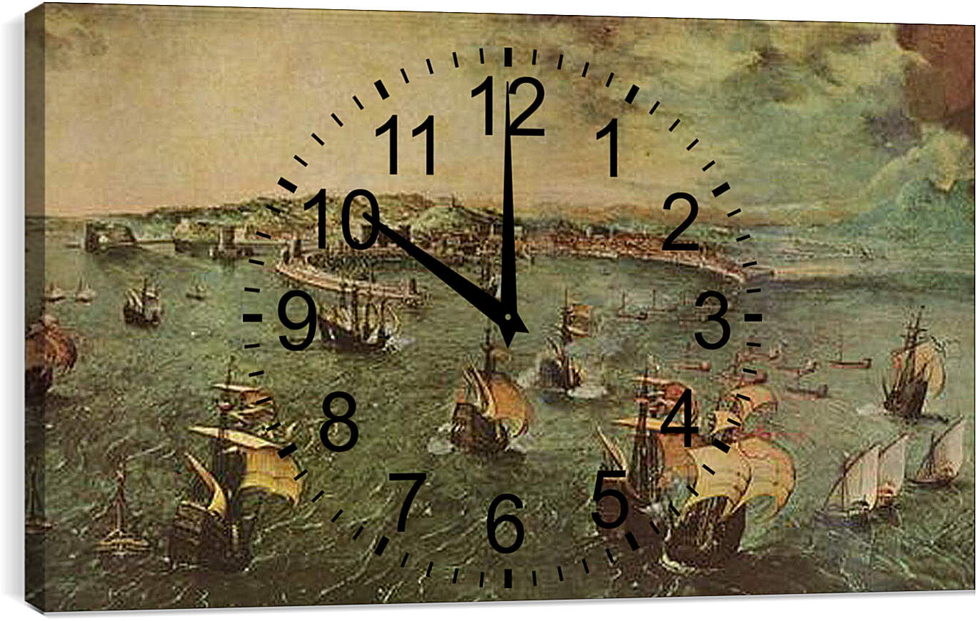 Часы картина - Морской бой в гавани Неап. Брейгель Питер Старший
