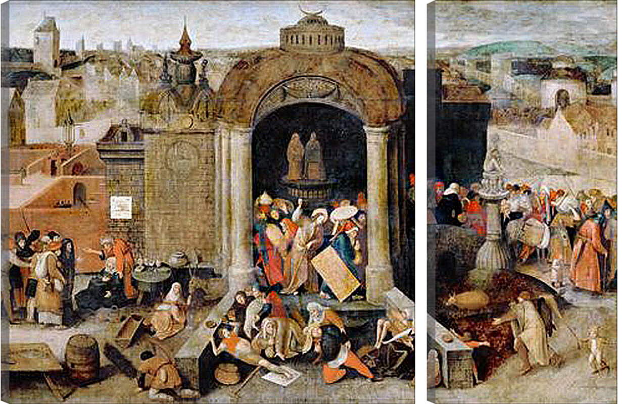 Модульная картина - Изгнание торговцев из храма. Брейгель Питер Старший
