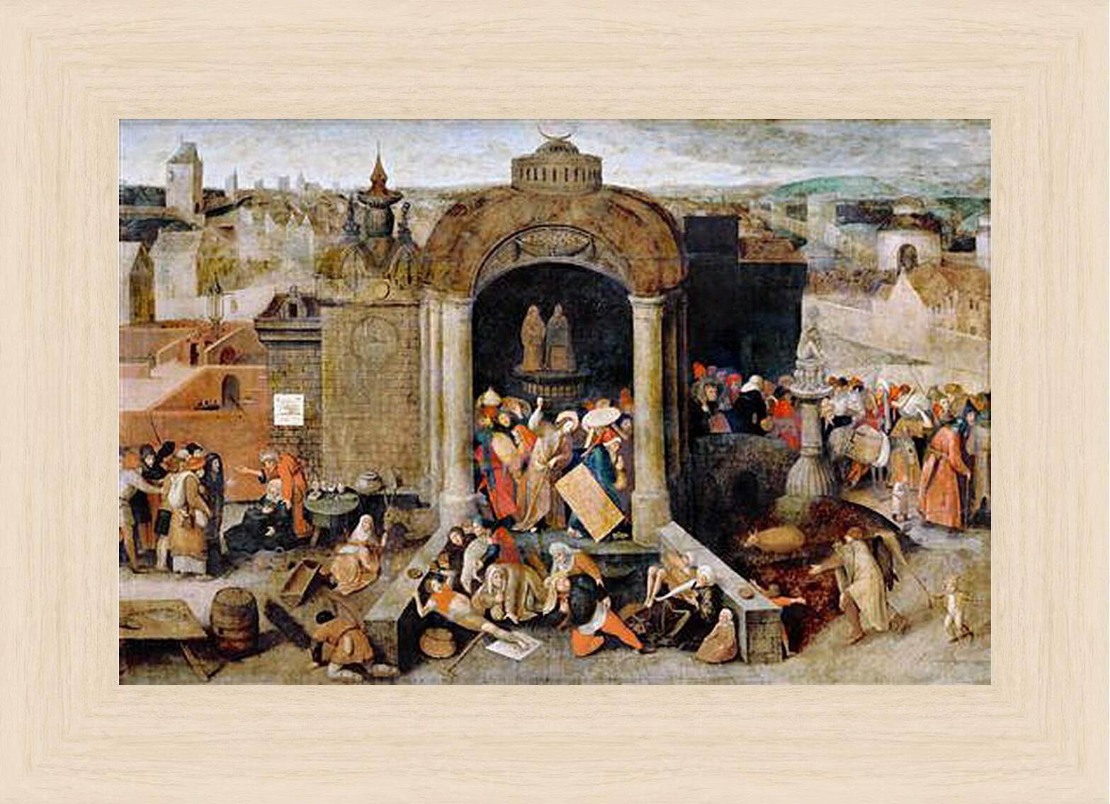 Картина в раме - Изгнание торговцев из храма. Брейгель Питер Старший
