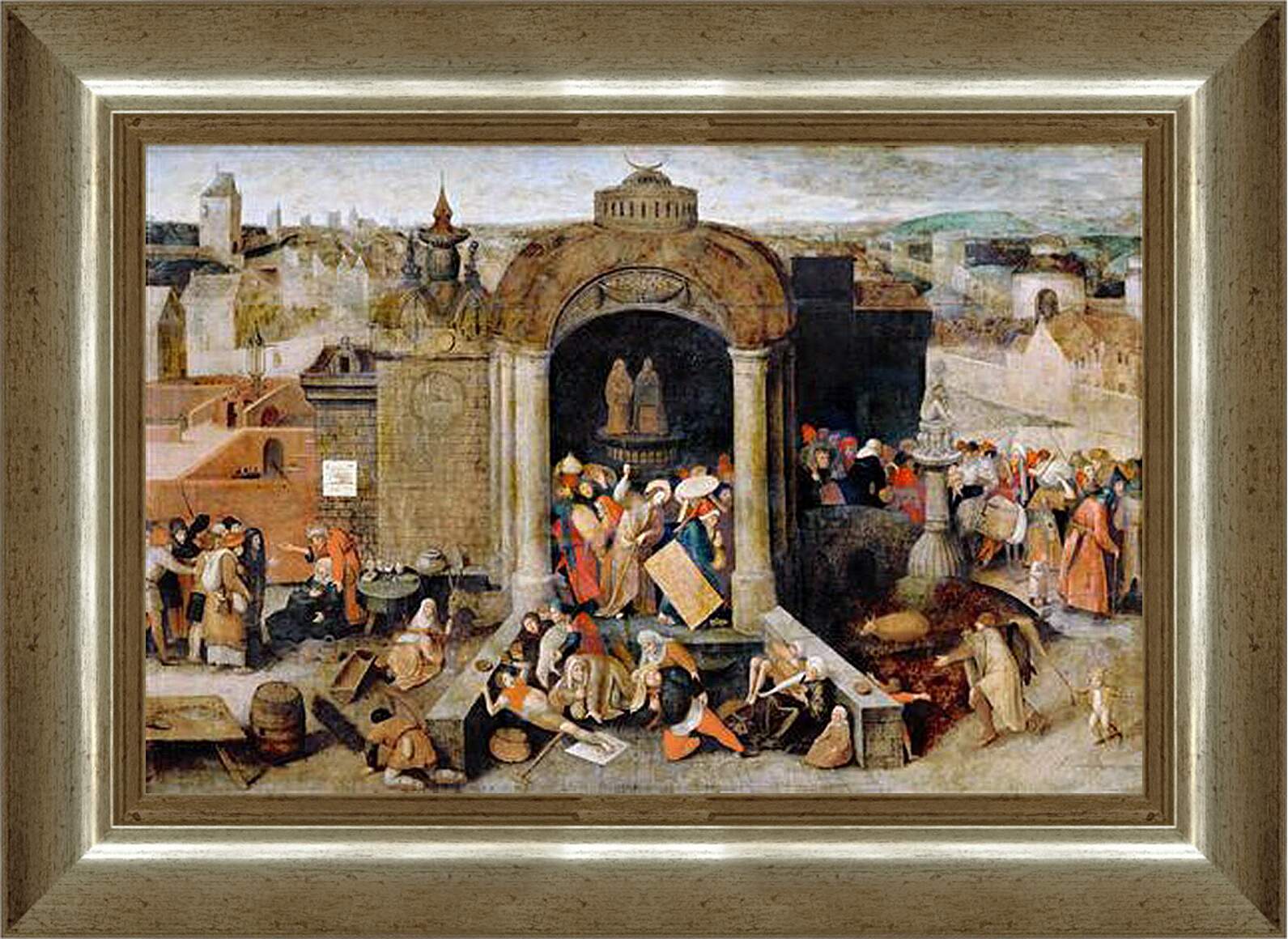 Картина в раме - Изгнание торговцев из храма. Брейгель Питер Старший
