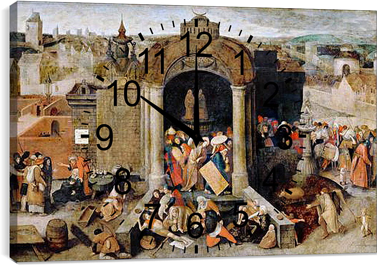 Часы картина - Изгнание торговцев из храма. Брейгель Питер Старший
