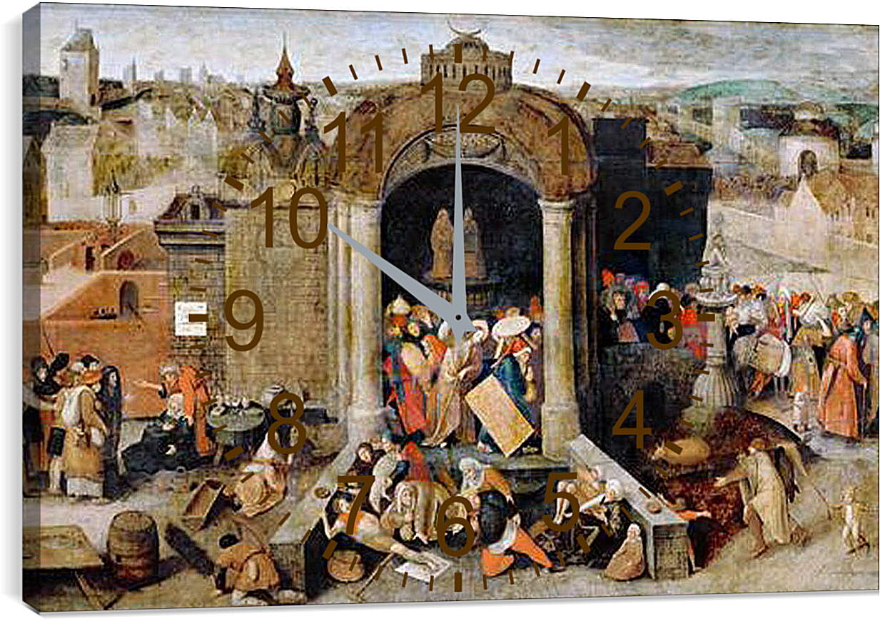Часы картина - Изгнание торговцев из храма. Брейгель Питер Старший
