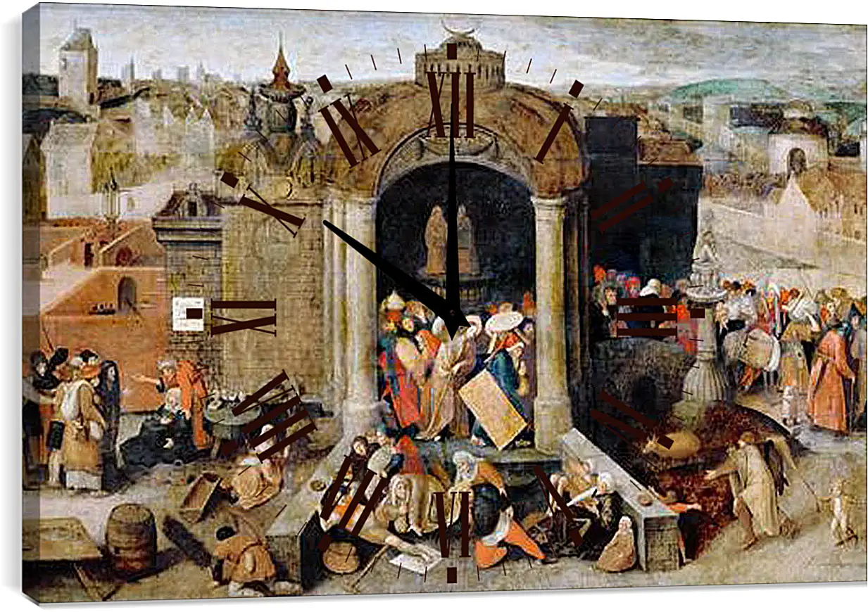 Часы картина - Изгнание торговцев из храма. Брейгель Питер Старший