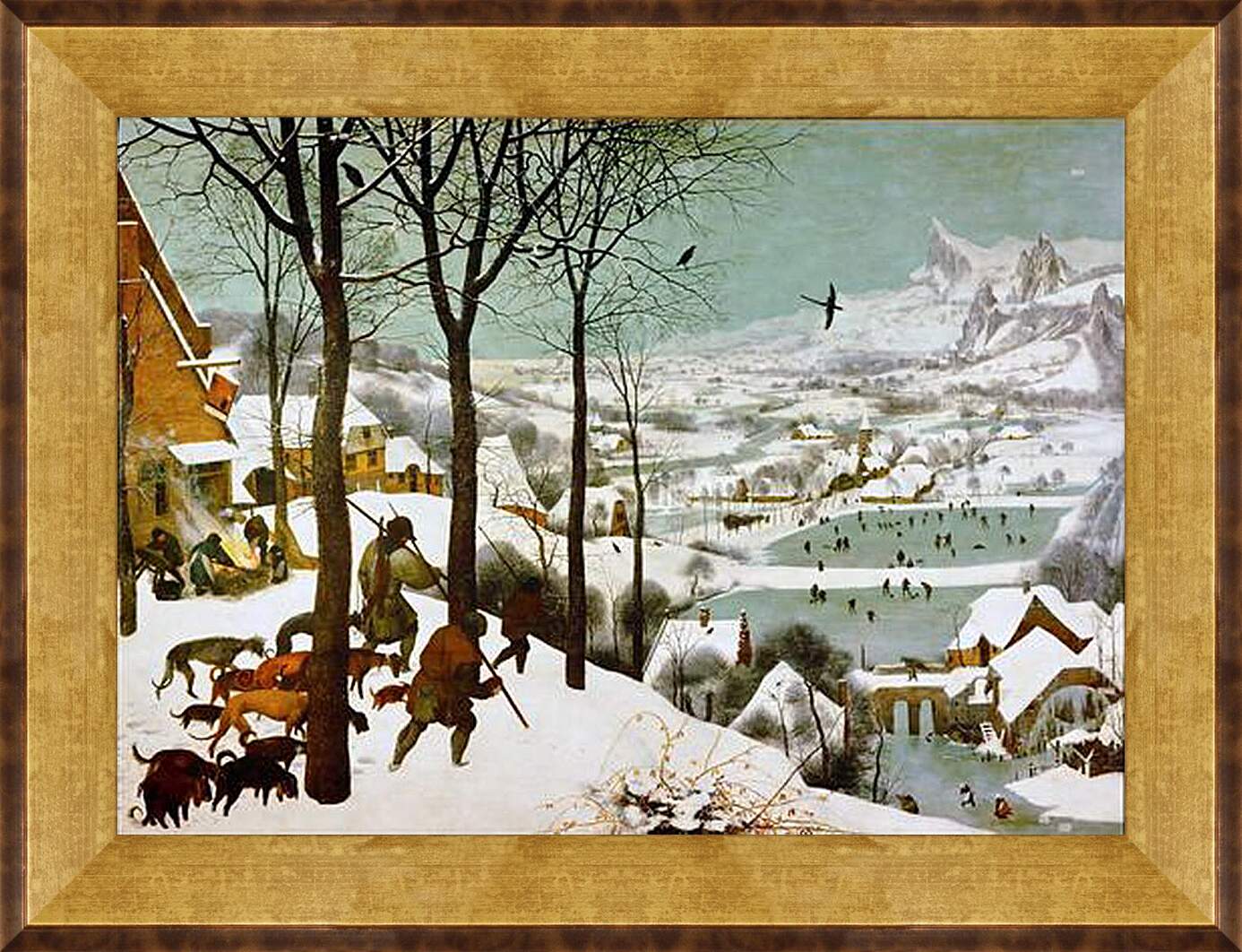 Картина в раме - Охотники на снегу. Брейгель Питер Старший
