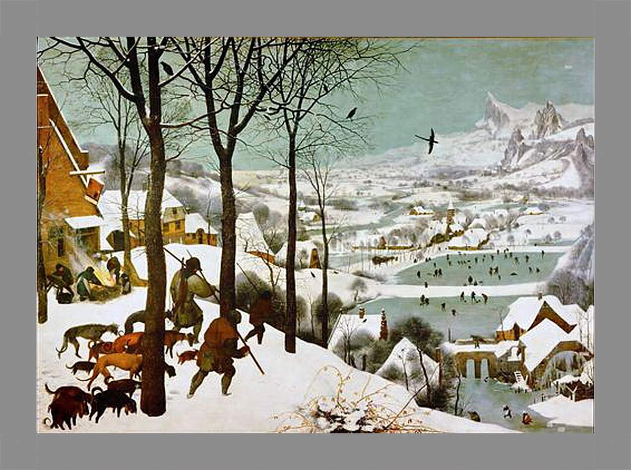 Картина в раме - Охотники на снегу. Брейгель Питер Старший
