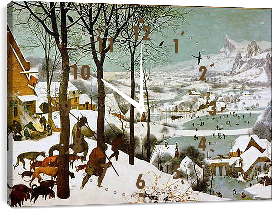 Часы картина - Охотники на снегу. Брейгель Питер Старший
