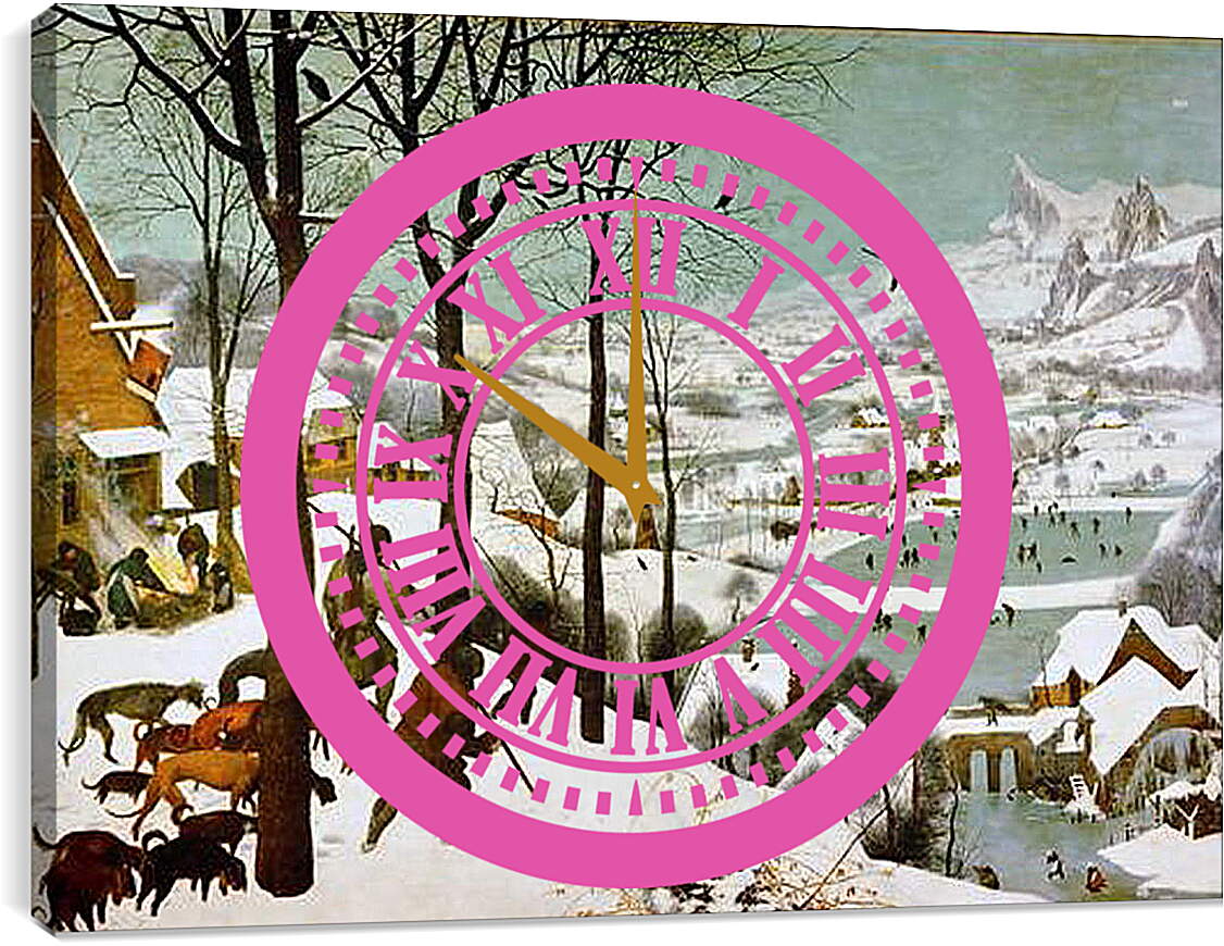 Часы картина - Охотники на снегу. Брейгель Питер Старший
