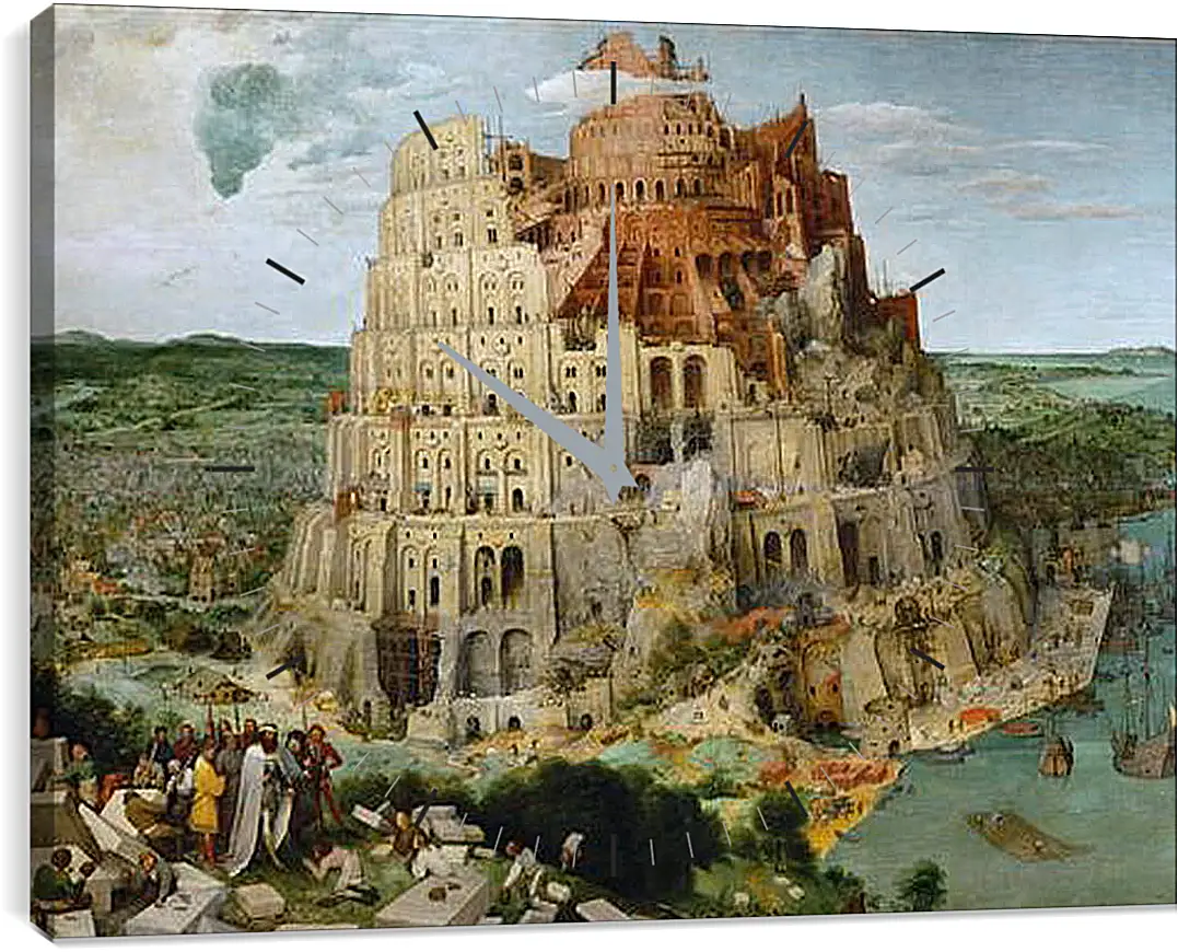 Часы картина - Вавилонская башня [The Tower of Babel]. Брейгель Питер Старший
