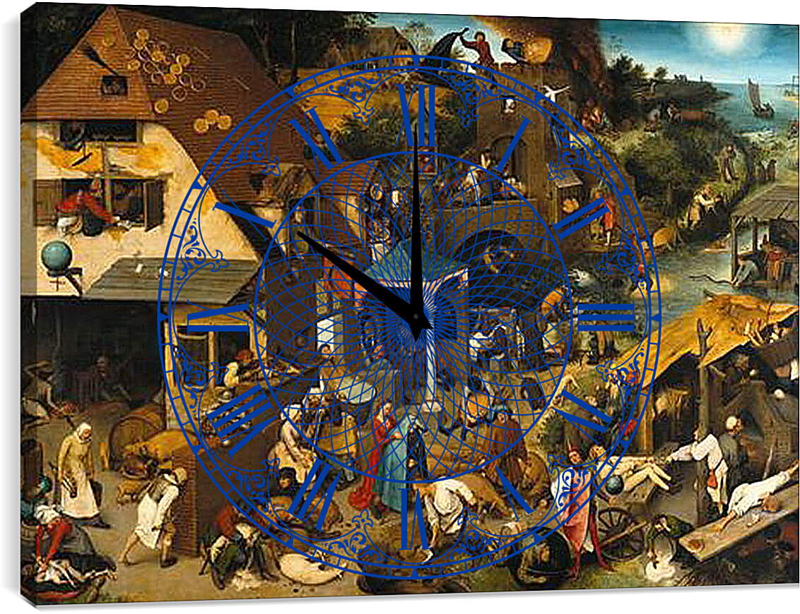 Часы картина - Нидерландские пословицы. Брейгель Питер Старший
