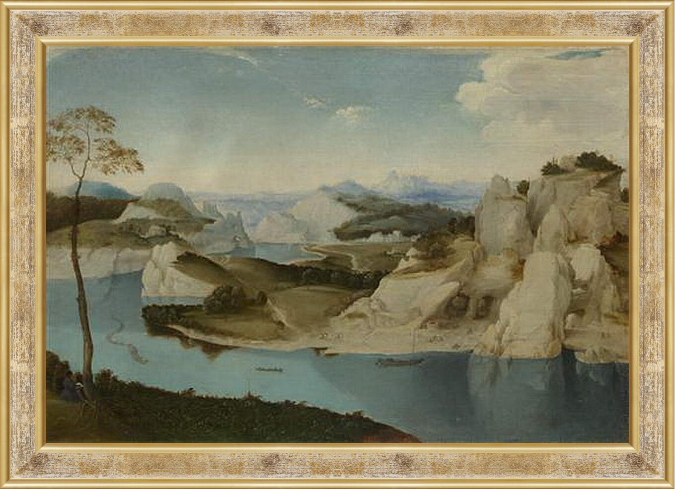 Картина в раме - Landscape - A River among Mountains. Брейгель Питер Старший
