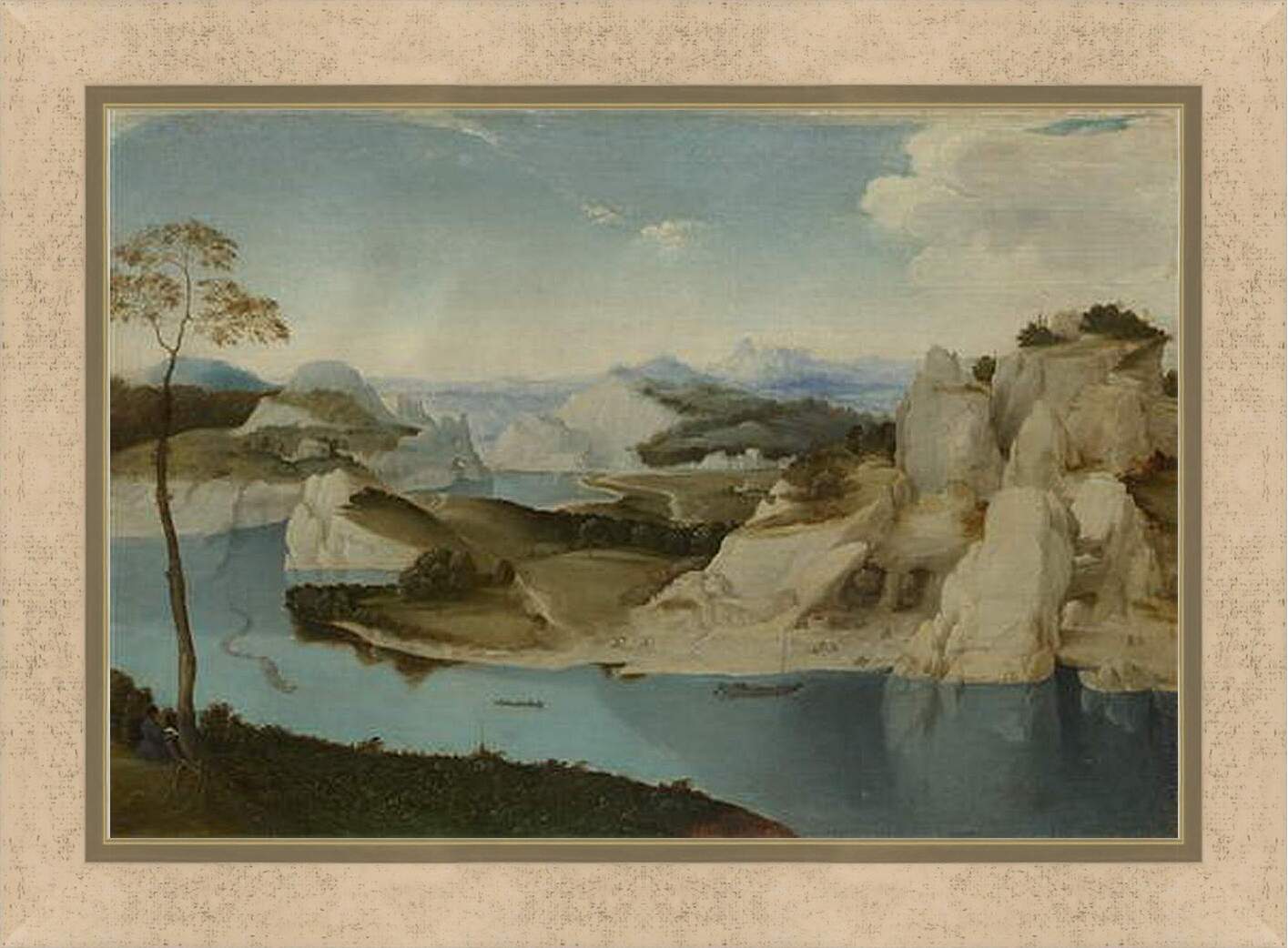 Картина в раме - Landscape - A River among Mountains. Брейгель Питер Старший
