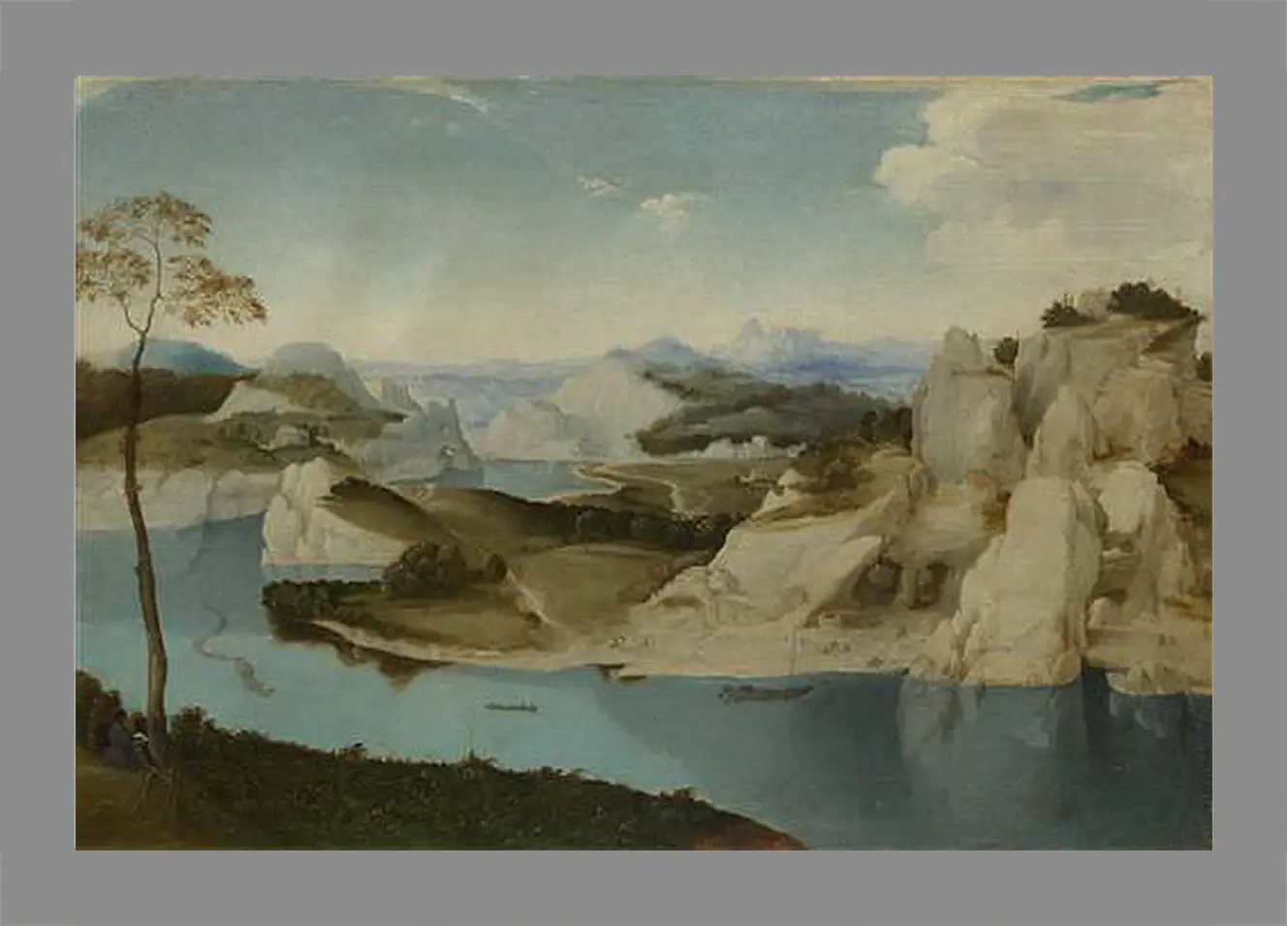 Картина в раме - Landscape - A River among Mountains. Брейгель Питер Старший