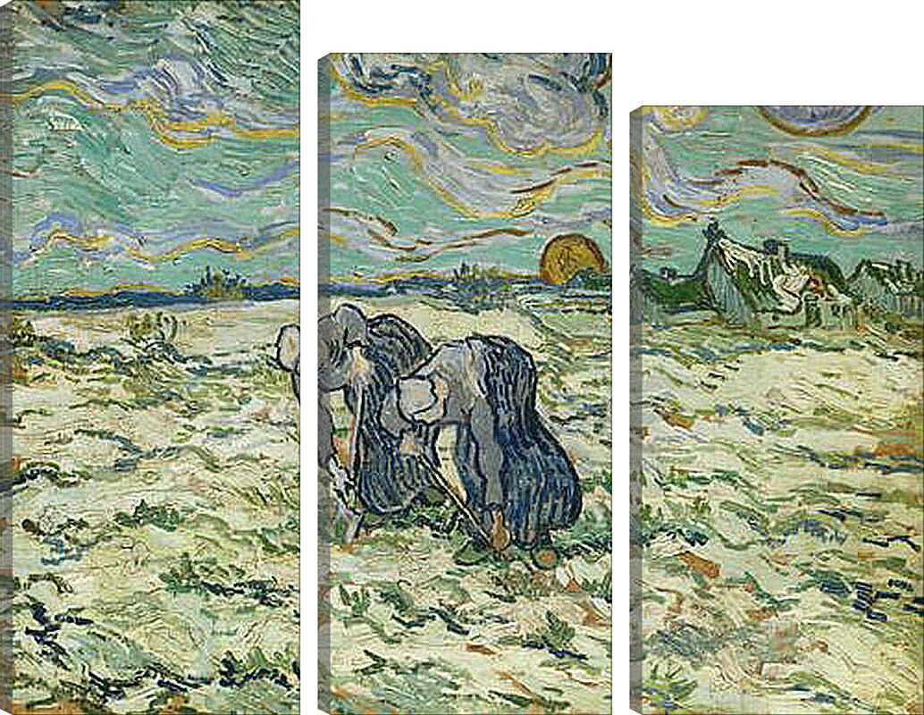 Модульная картина - Two Peasant Women Digging in the Snow - Две крестьянки копаются в снегу. Винсент Ван Гог