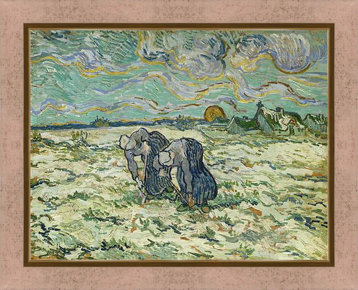 Картина в раме - Two Peasant Women Digging in the Snow - Две крестьянки копаются в снегу. Винсент Ван Гог
