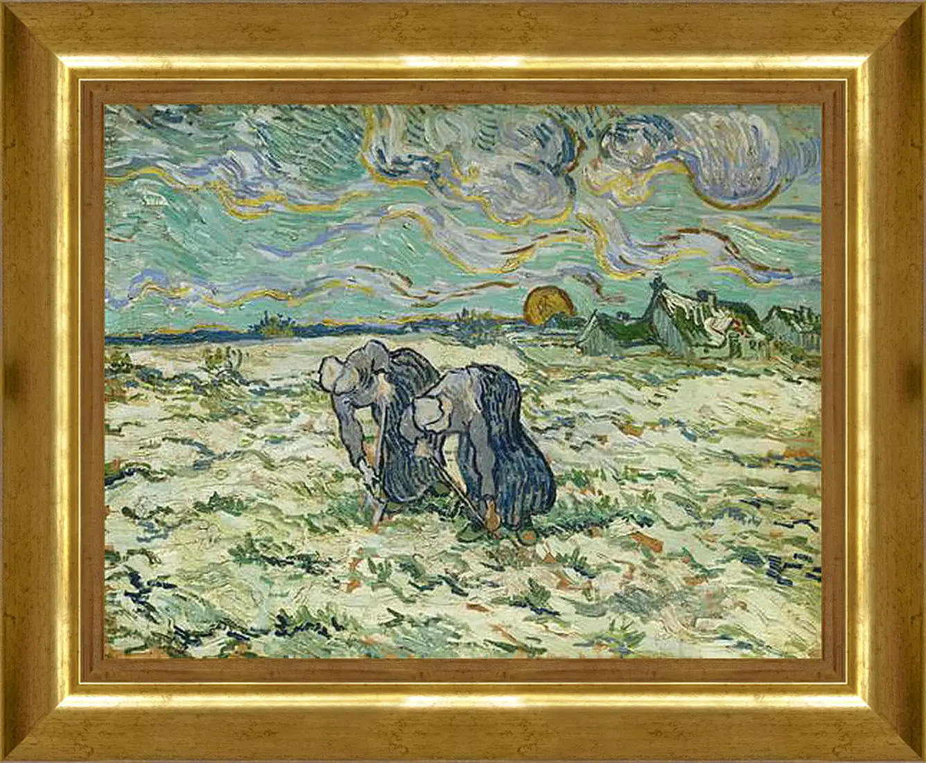 Картина в раме - Two Peasant Women Digging in the Snow - Две крестьянки копаются в снегу. Винсент Ван Гог