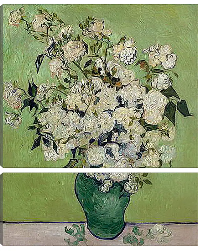 Модульная картина - Still Life Pink Roses in a Vase - Натюрморт розовых роз в вазе. Винсент Ван Гог