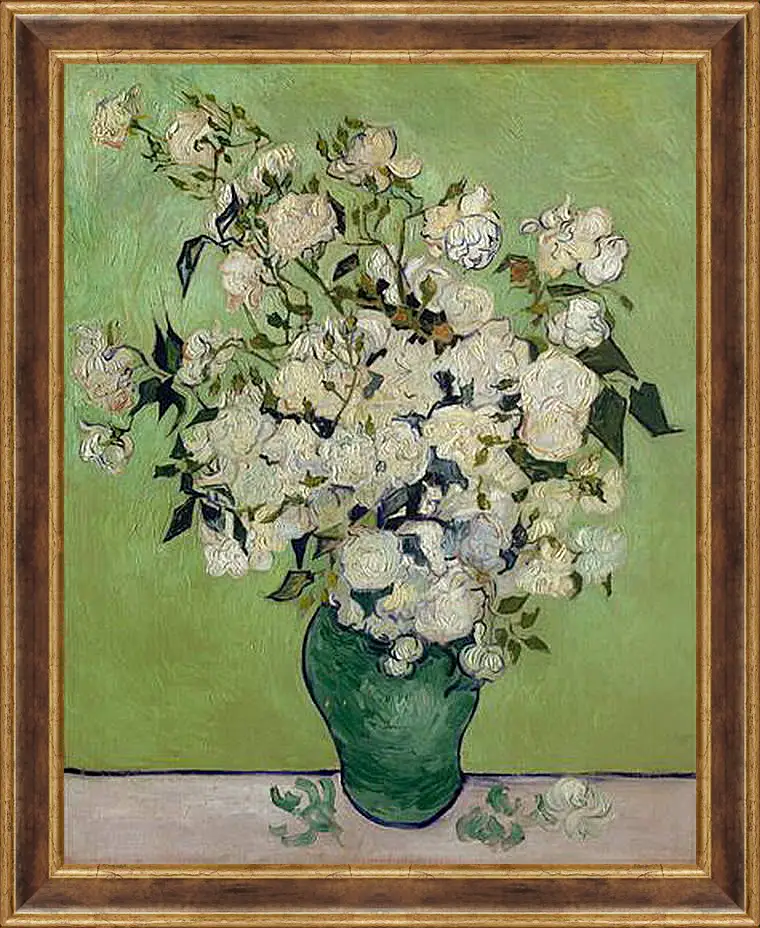 Картина в раме - Still Life Pink Roses in a Vase - Натюрморт розовых роз в вазе. Винсент Ван Гог