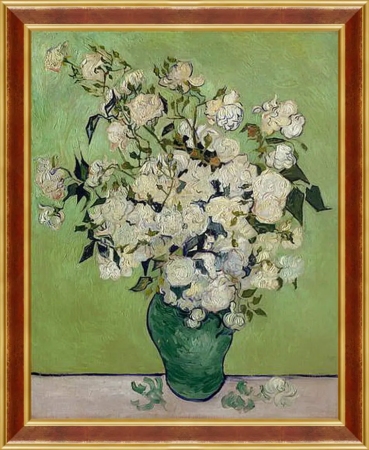 Картина в раме - Still Life Pink Roses in a Vase - Натюрморт розовых роз в вазе. Винсент Ван Гог