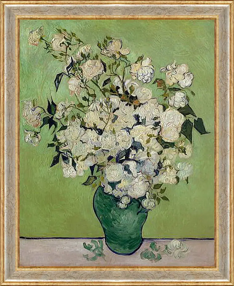 Картина в раме - Still Life Pink Roses in a Vase - Натюрморт розовых роз в вазе. Винсент Ван Гог