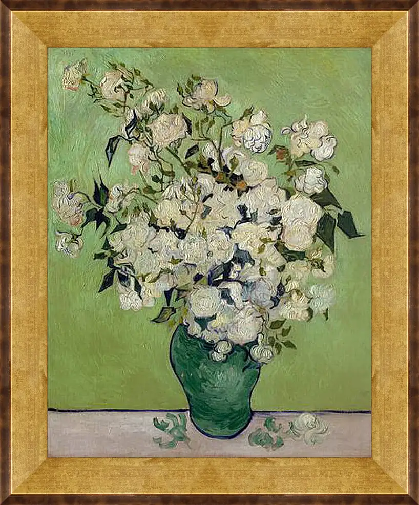 Картина в раме - Still Life Pink Roses in a Vase - Натюрморт розовых роз в вазе. Винсент Ван Гог