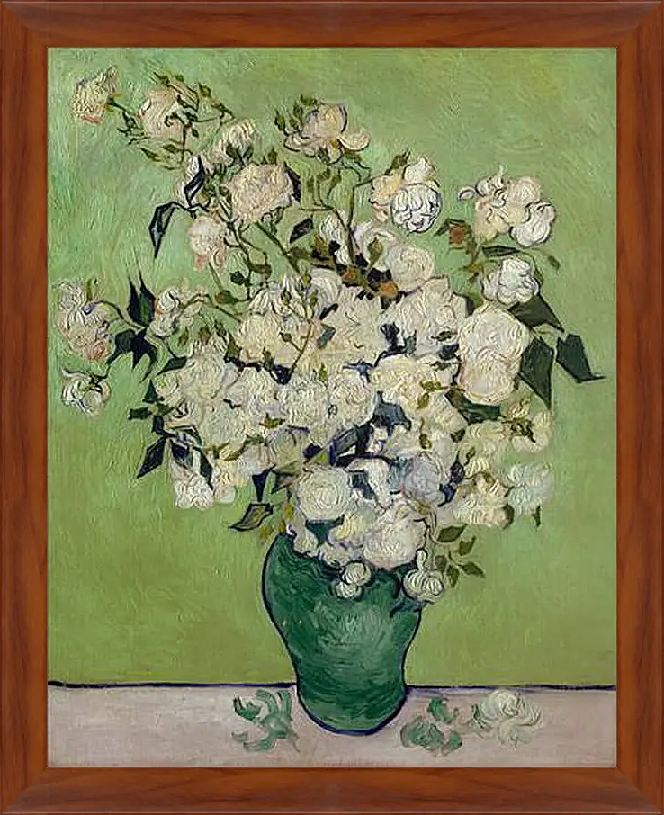 Картина в раме - Still Life Pink Roses in a Vase - Натюрморт розовых роз в вазе. Винсент Ван Гог