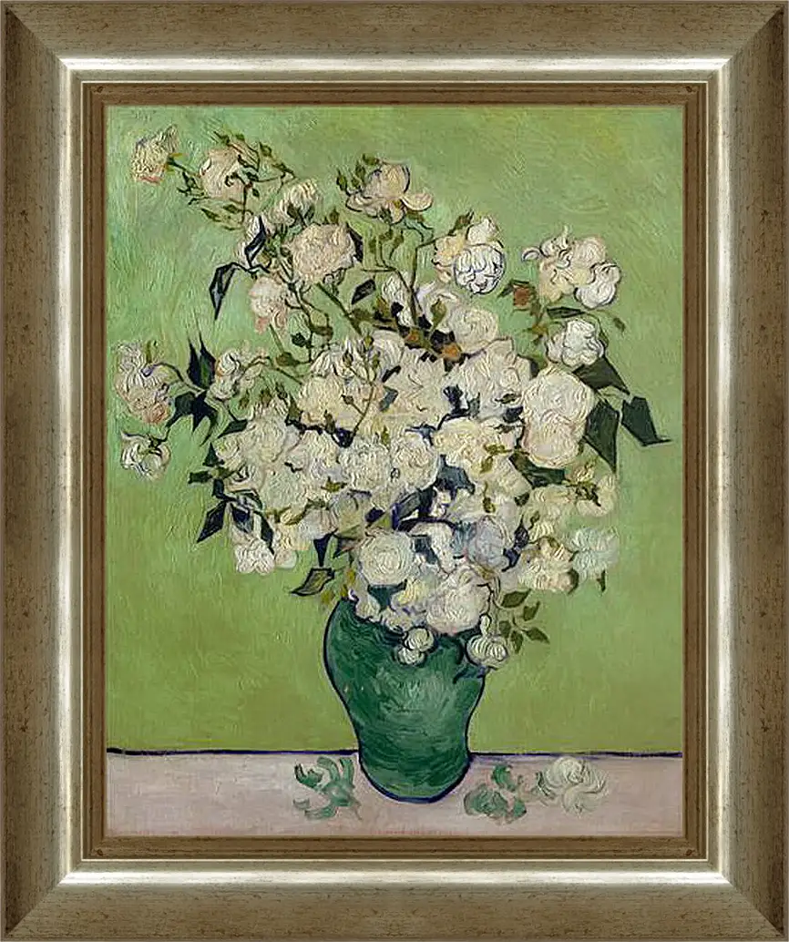 Картина в раме - Still Life Pink Roses in a Vase - Натюрморт розовых роз в вазе. Винсент Ван Гог