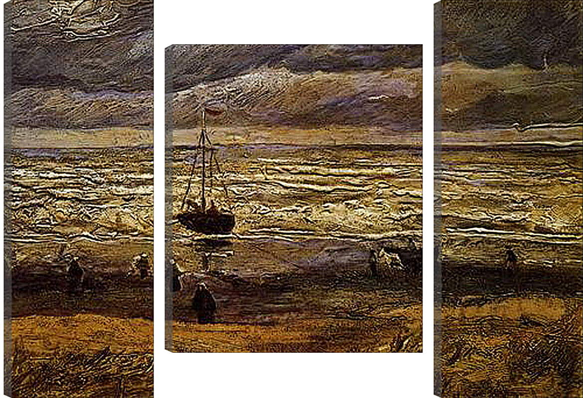 Модульная картина - Seascape with fishing boat. Винсент Ван Гог