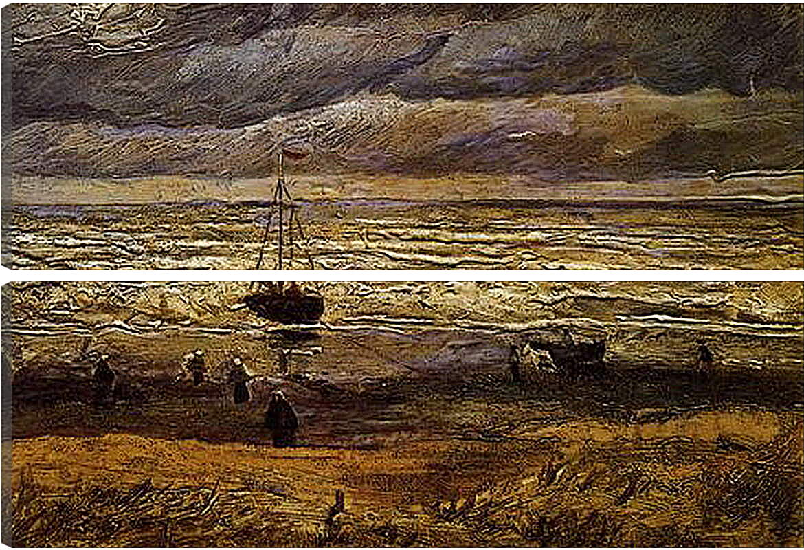 Модульная картина - Seascape with fishing boat. Винсент Ван Гог