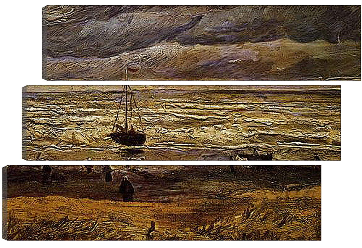 Модульная картина - Seascape with fishing boat. Винсент Ван Гог