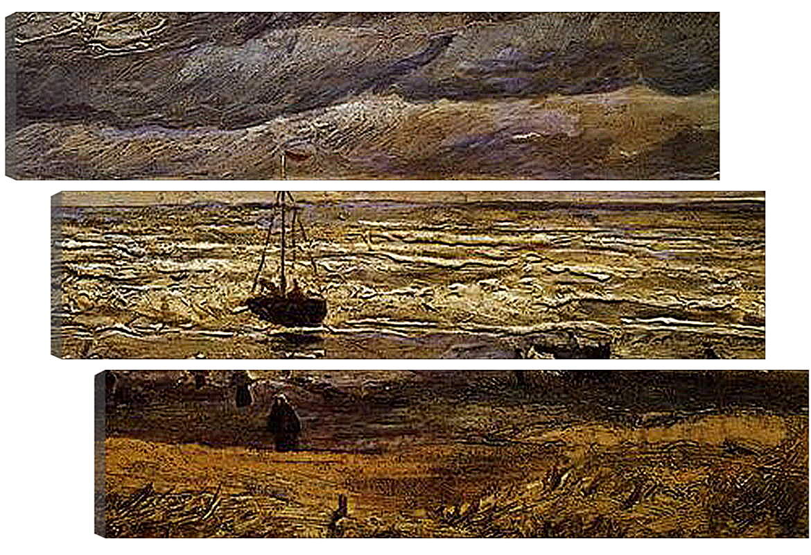 Модульная картина - Seascape with fishing boat. Винсент Ван Гог