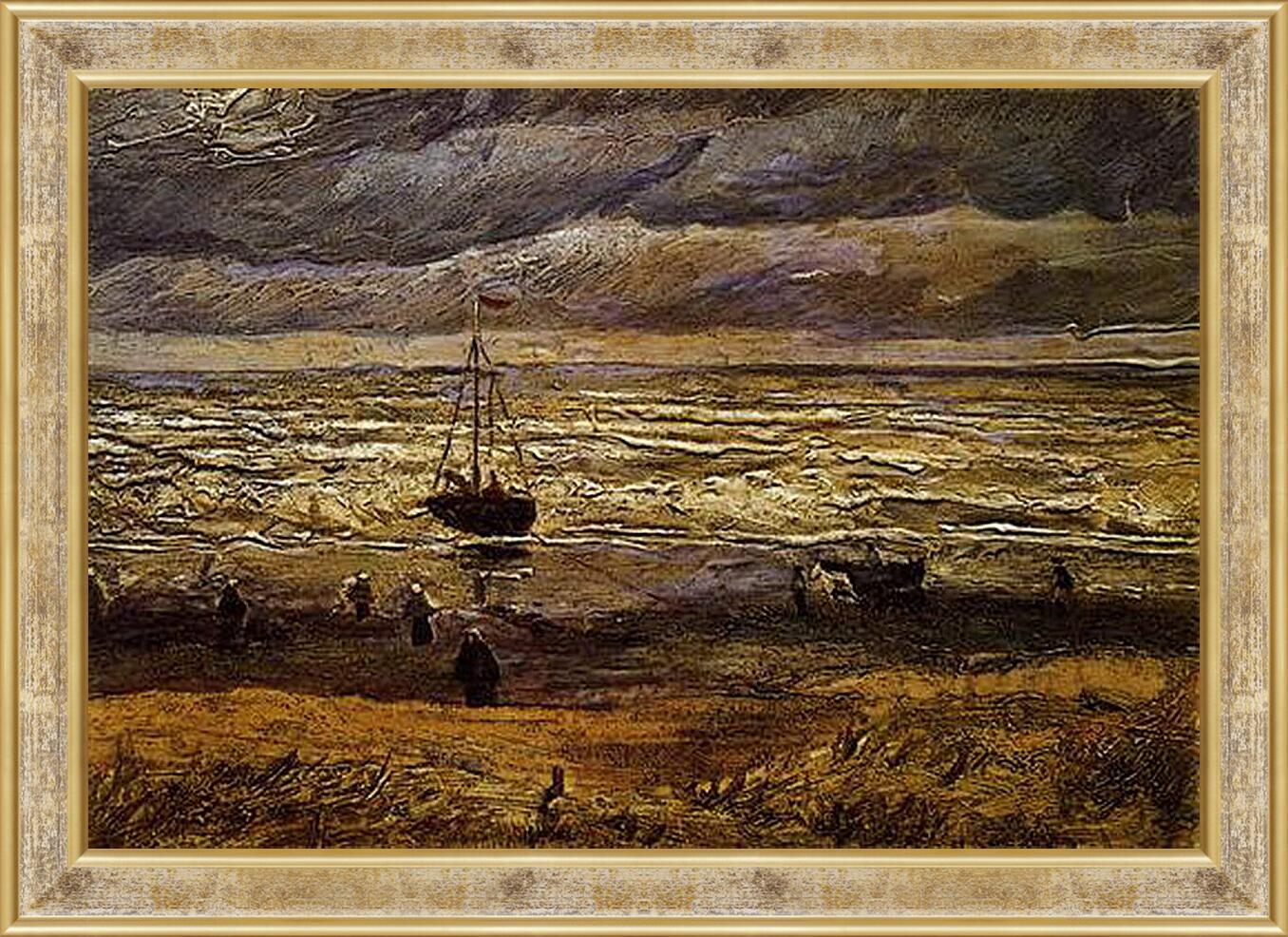 Картина в раме - Seascape with fishing boat. Винсент Ван Гог
