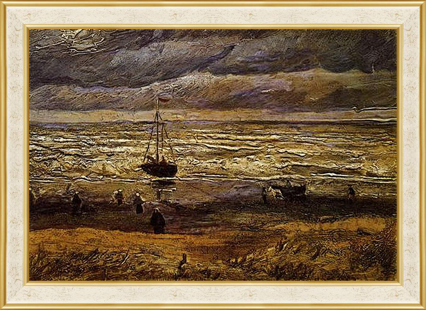 Картина в раме - Seascape with fishing boat. Винсент Ван Гог