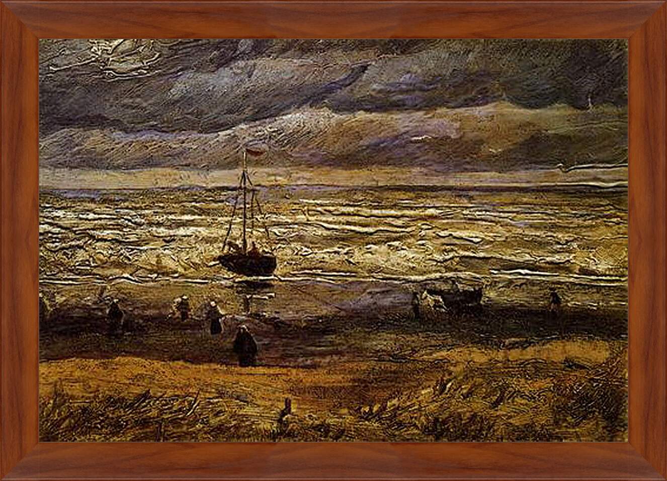 Картина в раме - Seascape with fishing boat. Винсент Ван Гог