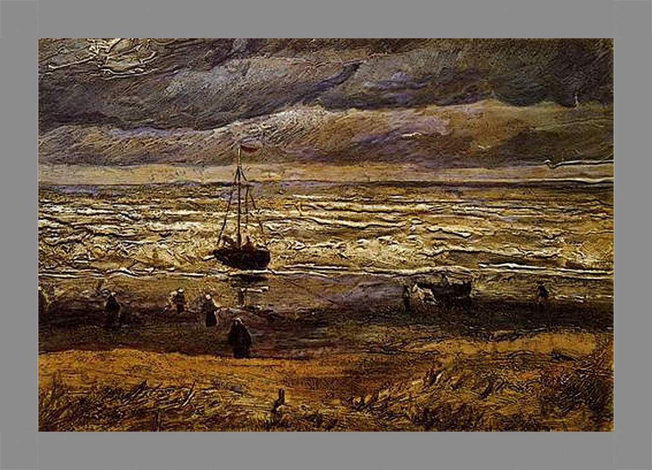 Картина в раме - Seascape with fishing boat. Винсент Ван Гог