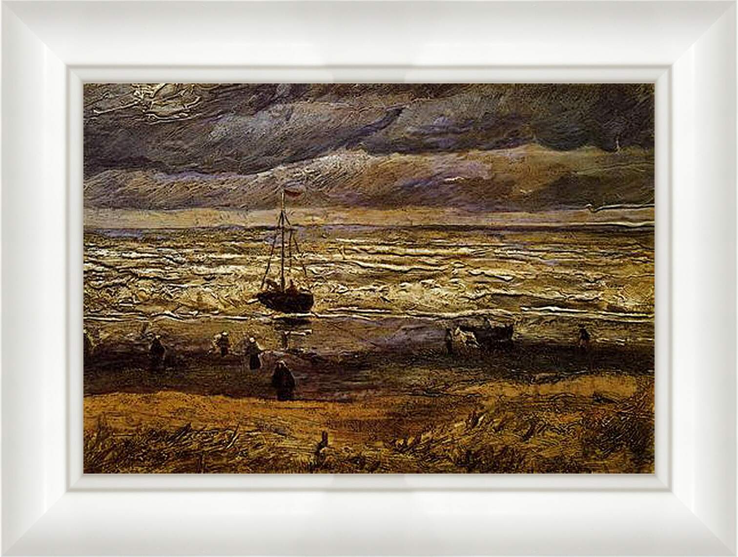 Картина в раме - Seascape with fishing boat. Винсент Ван Гог
