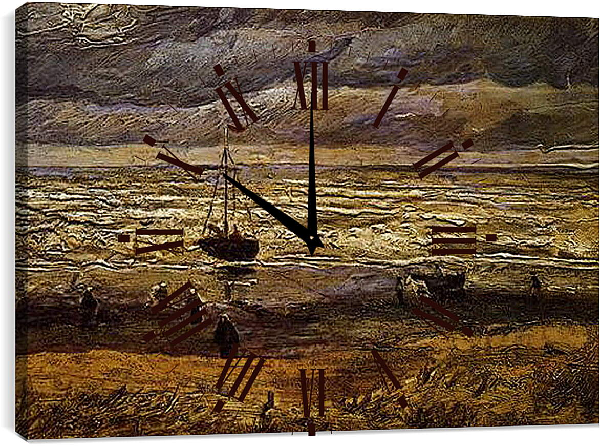 Часы картина - Seascape with fishing boat. Винсент Ван Гог