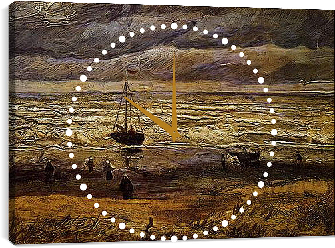 Часы картина - Seascape with fishing boat. Винсент Ван Гог
