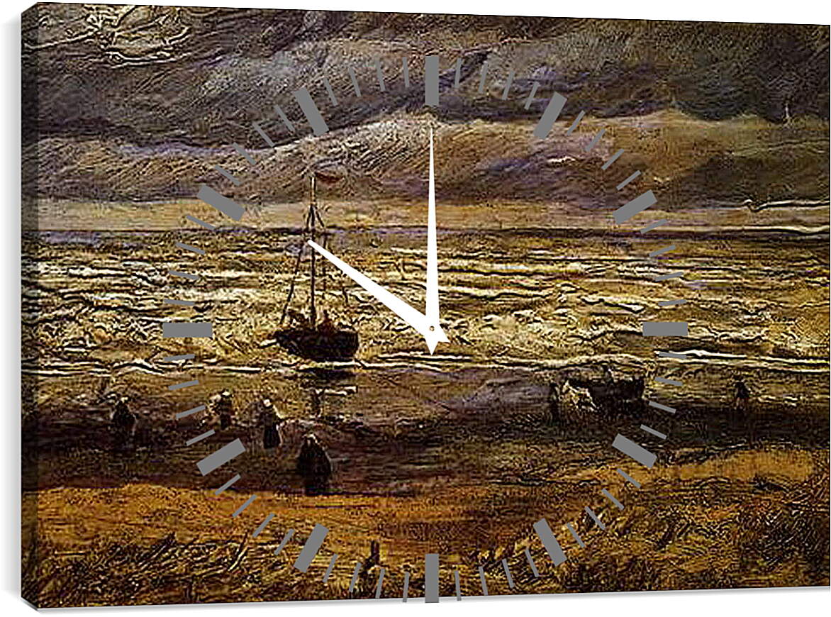 Часы картина - Seascape with fishing boat. Винсент Ван Гог