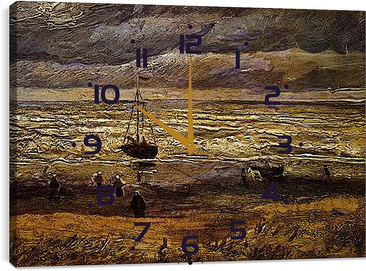 Часы картина - Seascape with fishing boat. Винсент Ван Гог