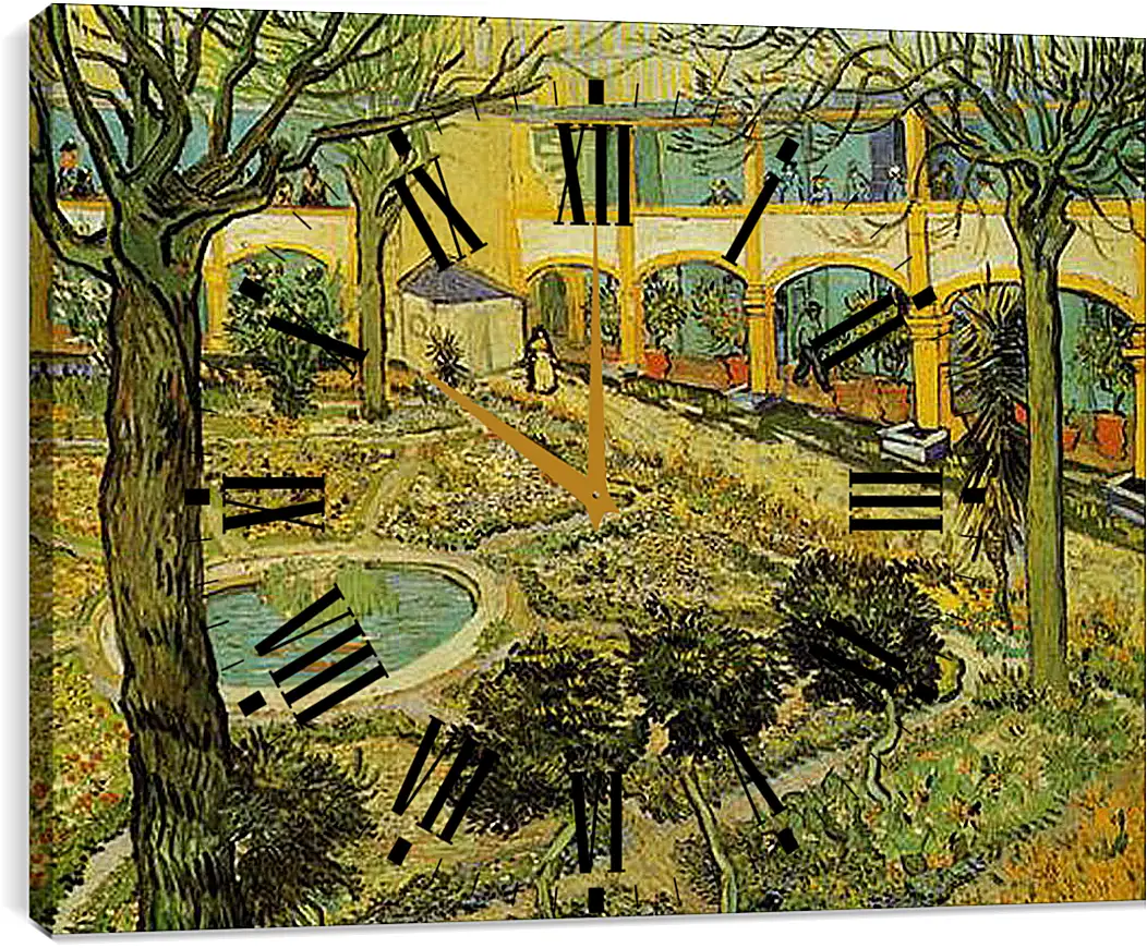 Часы картина - The Courtyard of the Hospital at Arles. Винсент Ван Гог