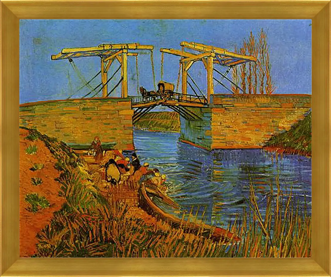 Картина в раме - The Langlois Bridge at Arles with Women Washing. Винсент Ван Гог