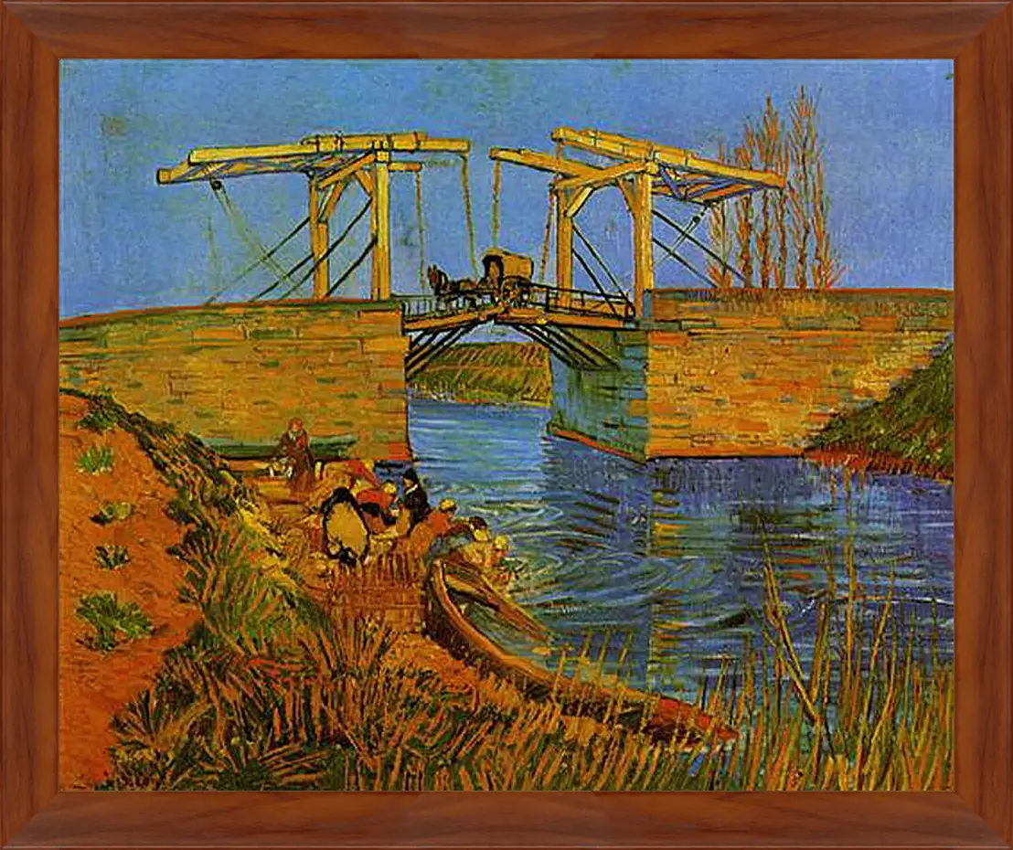 Картина в раме - The Langlois Bridge at Arles with Women Washing. Винсент Ван Гог