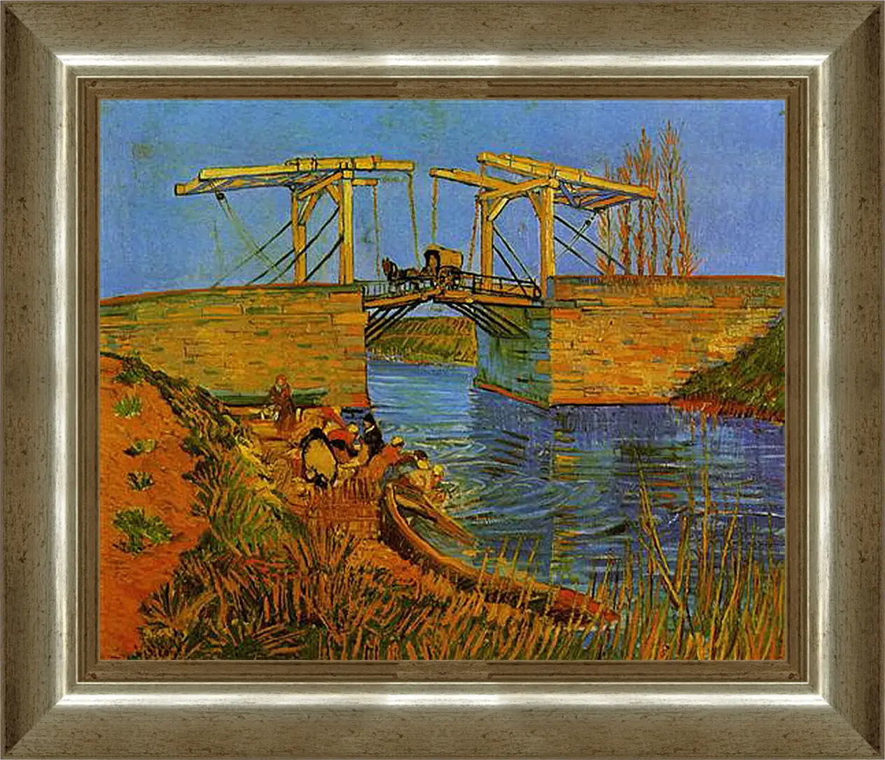 Картина в раме - The Langlois Bridge at Arles with Women Washing. Винсент Ван Гог